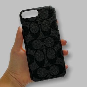 Faux Leather Black Coach Print iPhone 8+ case